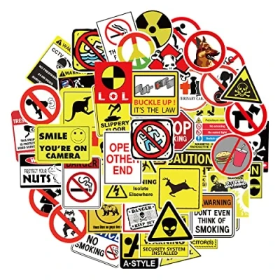 Image of MARSFORCE Public Signs Warning Stickers, Cool Waterproof Vinyl Decals for Laptop Water Bottles Skateboard Bike Car Helmet Travel Luggage Guitar Toy Phones DIY Party [50 PCS]