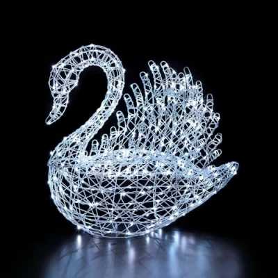 Image of Noma White Rattan Serpentine Swan, 300 Colour Changeable LED&#039;s, 1m