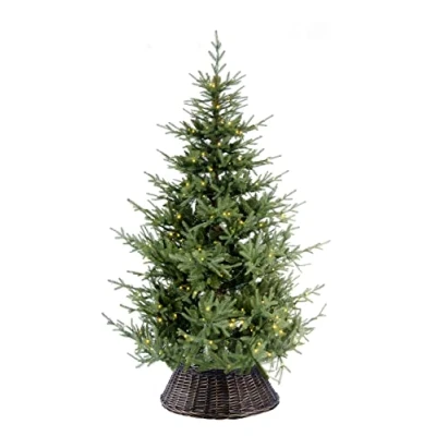 Image of Floralcraft@ Woven Willow Christmas Tree Skirt 57cm Base x 28cm Height, Xmas Stand Rattan Wicker Basket Decoration (Brown) Perfect for 6ft Trees
