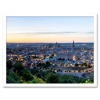 Image of Chensiyuan Evening Sunset Toledo Spain City Panorama Left Art Print Framed Poster Wall Decor 12x16 inch