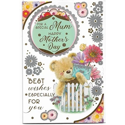 Image of Mothers Day Card For Mum 23 x 15 Cm (9 6 inches) A Special Cute Teddy Best Wishes Happy Mother&#039;s