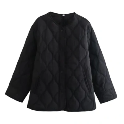 Image of Yrkcah Women&#039;s Ladies Loose Diamond Quilted Bomber Jacket Black