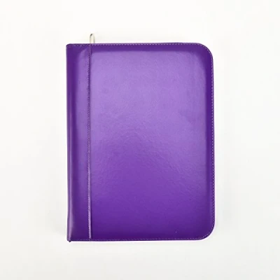 Image of Arpan A4 Purple Zipped Deluxe Faux Leather Business Conference with Calculator Pen Holder for Executives Ring Binder Portfolio Gift Colleague