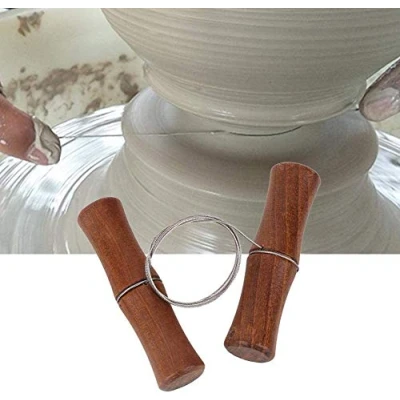 Image of Cutting Wire for Clay, Wooden Handle Cheese Cutter Stainless Steel Twisted Tool Clay Candles Pottery