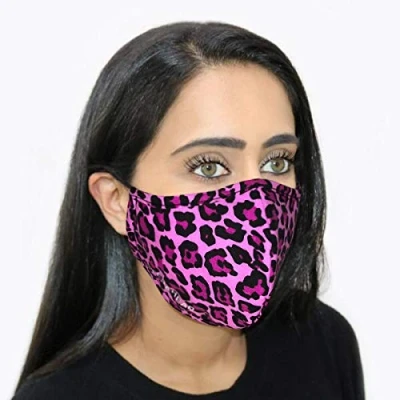 Image of Step Ahead ® 5 Pack Triple Layer Cotton Pink Leopard Face Mask (Pack of 5) Unisex Reusable Fashion Washable Nano Mesh Water Repellent Protects from Dust, Pollution, Droplets UK Seller