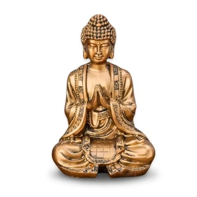 Image of Zen Light Zen&#039;Light Gold Meditation Buddha and Feng Shui Decoration Brings Spirituality to Your Home a Relaxing Atmosphere Lucky Charm Statue Height: 12 cm, Resin, Golden Religious