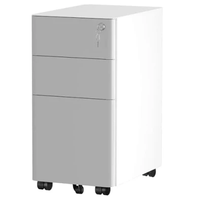 Image of YITAHOME 3 Drawers Filing Cabinet Lockable, Home Office Mobile File Cabinets with Wheel, Under Desk for Letter/Legal/A4, Fully Assembled, White + Grey, 30 x 45 61cm