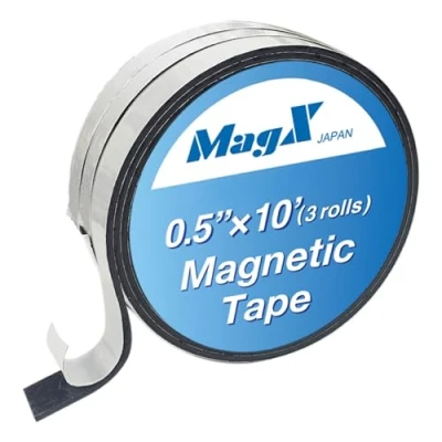 Image of MagX Magnetic Tape with Adhesive 1.3 cmx3 m (3 Rolls), Ultra Thick 1.5mm, Strip Self Adhesive, Flexible Roll Tape, Peel and Stick, Anisotropic Strong Magnets, Office Supply