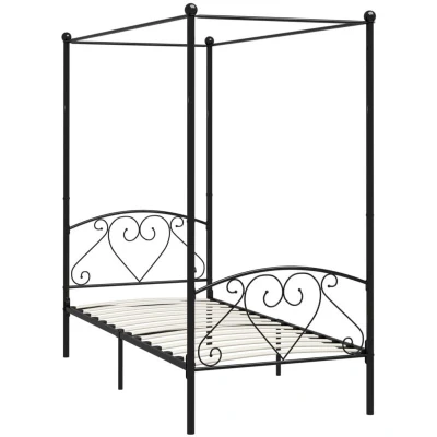 Image of vidaXL Canopy Bed Frame Double Solid Base Bedroom Furniture Black Metal 120x200cm