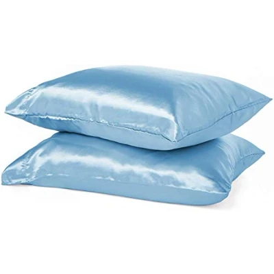 Image of 2 Pack Satin Silk pillow Case Soft Pure Mulberry Cover for Hair and Skin with Envelope Closure (Skyblue, Standard(50x75cm))