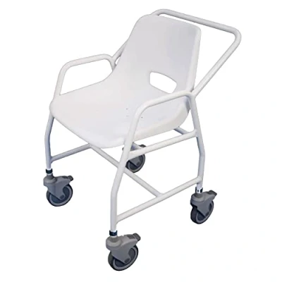 Image of Aidapt Height Adjustable Mobile Shower Chair with Locking Castors, Hand Grips and Push Bar. For Elderly, Disabled, Pregnant or Unsteady on their Feet Users