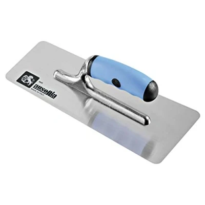 Image of AUSONIA 42141 PLASTERING Trowel 20X8 with BIMATERIAL Handle and TRAPEZOIDAL Blade Round Corners Special ELECTROLITIC Treatment