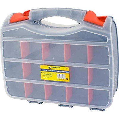 Image of Tool Box Storage For Bits 2 Sided Organiser 30 Compartments Case Handle Screws Diy Assorted Hardware Work Tools Adjustable Dividers Double