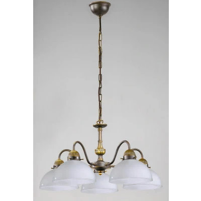 Image of Nonna Cottage Style Glass 5 Arm Chandelier Matt Antique Brass, 5x E27