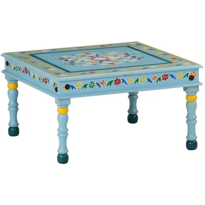 Image of vidaXL Coffee Table Turquoise Hand Painted Solid Wood Mango
