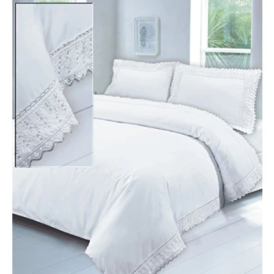 Image of Goldstar® 100% Egyptian Cotton T200 Lace Embroidered Duvet Quilt Cover Bedding Set, Super King Bale White