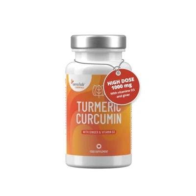 Image of Turmeric Capsules High Strength 1000mg with Vitamin D3 + Ginger 185x Higher Bioavailability Liquid 60 NovaSOL by Sensilab