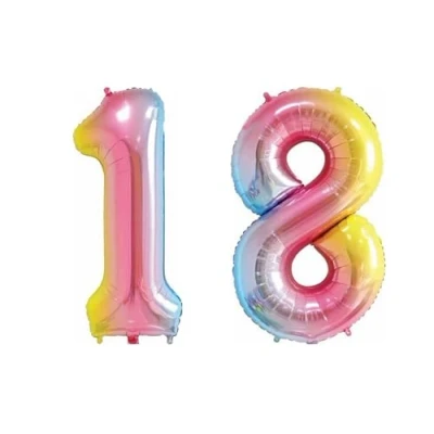 Image of Pastel Rainbow Number 18 Foil Balloon, 101cm