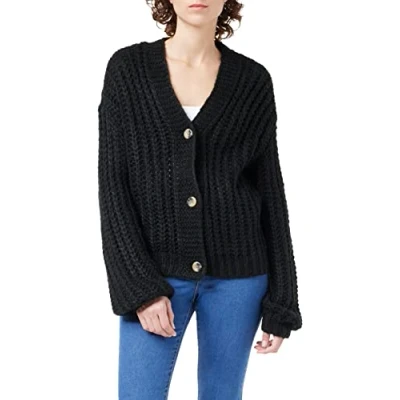 Image of Noisy May Women&#039;s Nmsteve L/s Knit Cardigan Noos, Black (Black Black), 12 (Size: Medium)