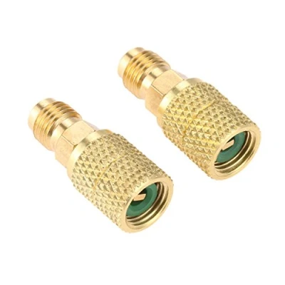 Image of Aupoko 2Pcs R410A Straight Swivel Adapters, Brass Mini Split Adapters 5/16’’ SAE Female x 1/4’’ Male Quick Couplers Thread for System A/C, HVAC and Refrigeration Service