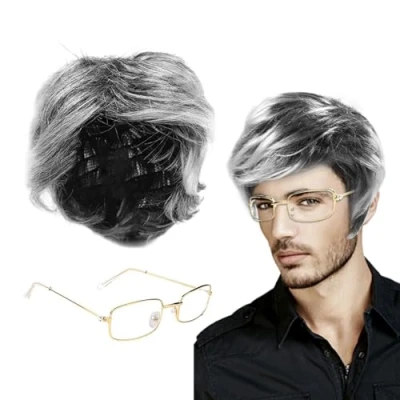 Image of XNIVUIS 2 PCS Grandpa Wigs with Glasses, Mens Wigs,Old Man Wigs,Gray Wigs,Grandpa Costume Accessories,Fancy Dress Wigs,Cosplay Accessories for Carnival Halloween Parties Performances (Set A)