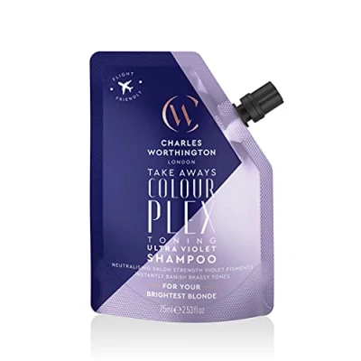 Image of Charles Worthington Colourplex Toning Ultra Violet Shampoo Takeaway, Travel Size, Purple for Blonde Hair, Shampoo, 75ml