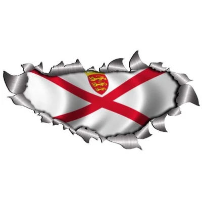 Image of Small Single Flag Of Jersey Metal Rip Open Sticker