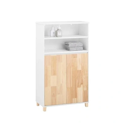 Image of SoBuy Laundry Cabinet Chest Bathroom Storage with Basket White and Natural W64 x D33 H110cm BZR143 WN