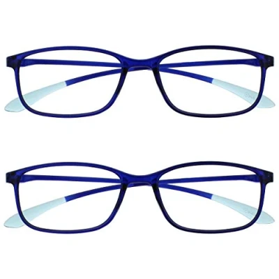 Image of OPULIZE Ice Reading Glasses 2 Pack Ultra Lightweight Frame Scratch Resistant Crystal Blue Pale Tip Mens Womens RR61 3 +1.00