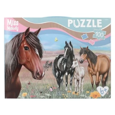 Image of Depesche 13205 Miss Melody 100 Piece Jigsaw Puzzle with Detailed Horse Design, Size Approx. 58 x 40 cm, in Cardboard Box Carry Handle, Multicoloured, One