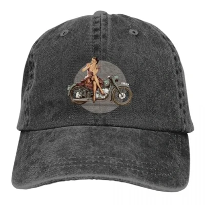 Image of OAUMJIIL Motorcycle WWII Baseball Caps Peaked Cap Pin Up Girl Sun Shade Hats for Men