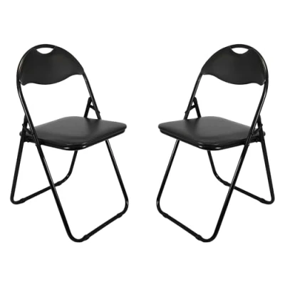 Image of Meta Faux leather Office Chairs Steel Frame folding Chair for Home, Office, Dining &amp; Reception (2, Black)