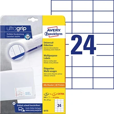 Image of Avery Zweckform Universal Labels 70 x 37 mm for All A4 Printing White