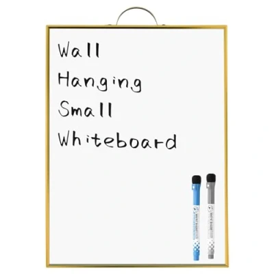 Image of ANLIOTE Small Hanging Whiteboard for Wall, 40 x 30 cm Portable Dry Erase Board A3 Magnetic Surface with Handle, Aluminum Gold Frame Mini Notice Home Kitchen, Office, School, 2 Marker Pens