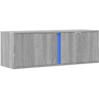 Image of vidaXL TV Wall Cabinet with RGB LED Lights Grey Sonoma Engineered Wood 100x31x35 cm Floating Stand Ample Storage Modern Living Room Furniture
