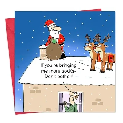 Image of Twizler Funny Christmas Card No More Socks Merry Humour Xmas Mens for Him Male Husband Son Dad Womens Her Female Wife Daughter Mum Happy Holidays