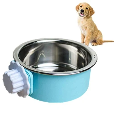 Image of 2 in one dog water bowl cage, crate type bowl, stainless steel pet hanging puppy dispenser, used for cats and dogs other small animals (small)…