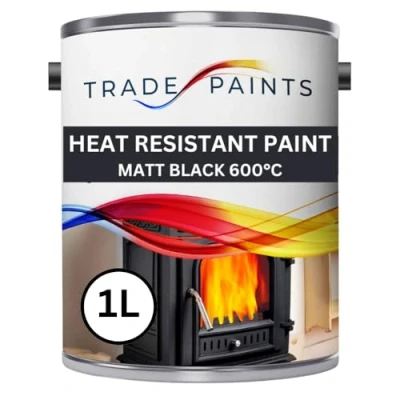 Image of Heat Resistant Paint For Stove Wood Burner Fireplace Enamel Metal Matt Black 600c 1 Litre