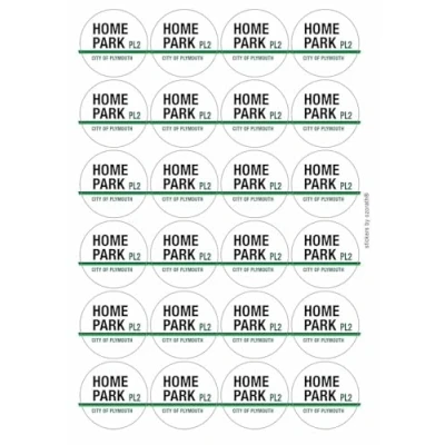 Image of Home Park City of Plymouth PL2 Road Sign Circular Matt Paper Stickers A4 Sheet 24 (Each Sticker is 45mm Diameter)