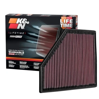 Image of K&amp;N Engine Air Filter: High Performance, Premium, Washable, Replacement Compatible with 2015 2019 BMW (120i, 125i, 220i, 230i, 320i, 330e, 340i, 420i and other select models), 33 3051