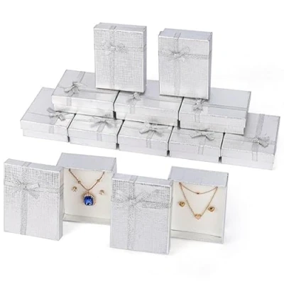 Image of Kurtzy Jewellery Gift Box Set (12 Pack) Small Boxes for Earrings, Necklace, Bracelet &amp; Other Wedding Favour Earring Silver