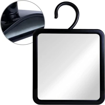 Image of MIRRORVANA Fogless Shower Mirror for Shaving with Hook Hanging and Anti Fog Shatterproof Surface Fill Back Chamber/Reservoir Hot Water Free Shave (Black, 8&quot; x 7&quot;)