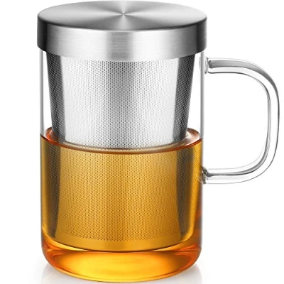 Image of ecooe 500 ml (Full Capacity) Borosilicate Glass Tea Cup Glasses with Silver Stainless Steel Infuser and Lid