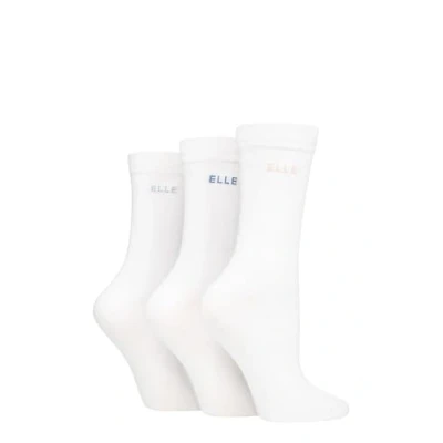 Image of Elle Ladies Cotton Socks 3pk Plain, Striped and Patterned Soft with Hand Linked Toes Multipack of 3 Pairs Size 4 8 White