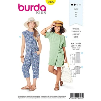 Image of Burda Sewing Pattern 9325 Child&#039;s Overalls Age 9 14