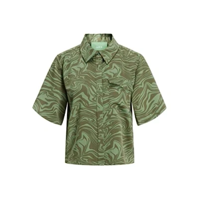 Image of JJXX Women&#039;s Jxlark Satin Ss Shirt Sn Blouse, Loden Frost/AOP:AOP, Large