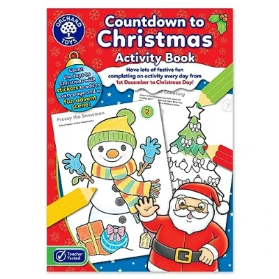 Image of Orchard Toys Countdown to Christmas Activity Book, Festive Colouring and Includes Advent Scene Stickers, For Kids Age 3 years +
