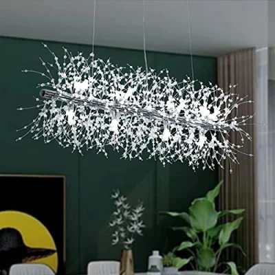 Image of CAI HAI 12 Lights Crystal Firework Chandelier, Modern Dining Room Lighting Fixture Hanging, Living Kitchen Island Silver Style 36.2inch