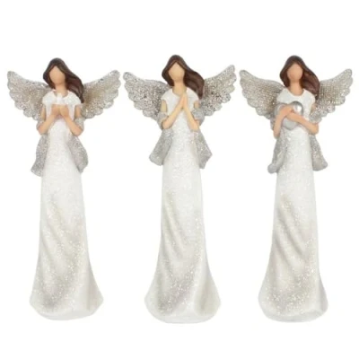 Image of Charming White Resin Peace Pray Love Small Angels 18.5cm x 8cm (Set of 3) Unique &amp; Festive Christmas Ornaments, Durable Material Perfect for Holiday Season