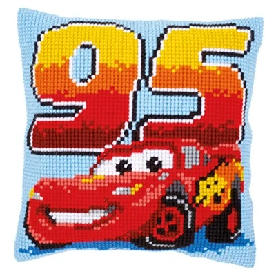 Image of Vervaco Cross Stitch Cushion: Lightning McQueen, Acrylic, Multi Colour, 27 x 1 cm